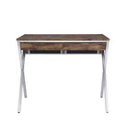 Bureau d'appel Acme Furniture 36 po chêne vieilli et finition chromée : cadre métallique, surface en bois, étagère de rangement ouverte