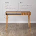 Bureau Nathan James Bohème en bois cannelé avec tiroir et casier ouvert, marron naturel : Surface en placage, cadre en bois, nettoyer les taches, 78,7 cm H x 109,2 cm L x 61 cm P