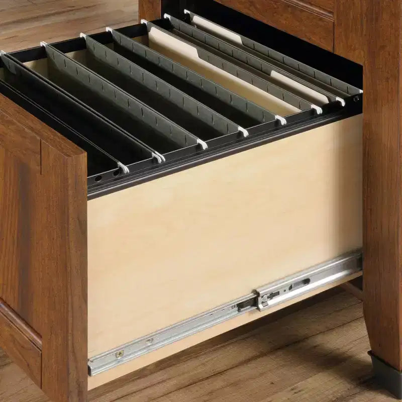 Bureau d'angle pour ordinateur Carson Forge Rouge - Sauder : Poste de travail pour bureau à domicile avec rangement pour unité centrale et gestion des câbles