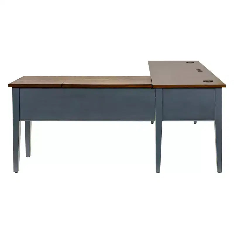 Bureau d'écriture en L avec caisson mobile Bleu - Collection Fairmont - Martin Furniture : Bois, Station de charge, Port USB