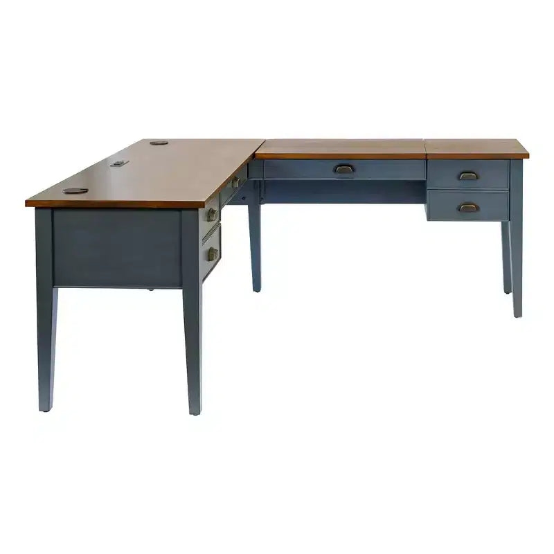 Bureau d'écriture en L avec caisson mobile Bleu - Collection Fairmont - Martin Furniture : Bois, Station de charge, Port USB