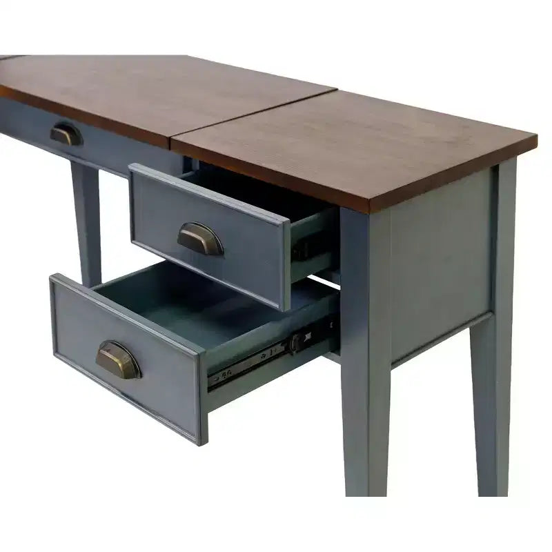 Bureau d'écriture en L avec caisson mobile Bleu - Collection Fairmont - Martin Furniture : Bois, Station de charge, Port USB