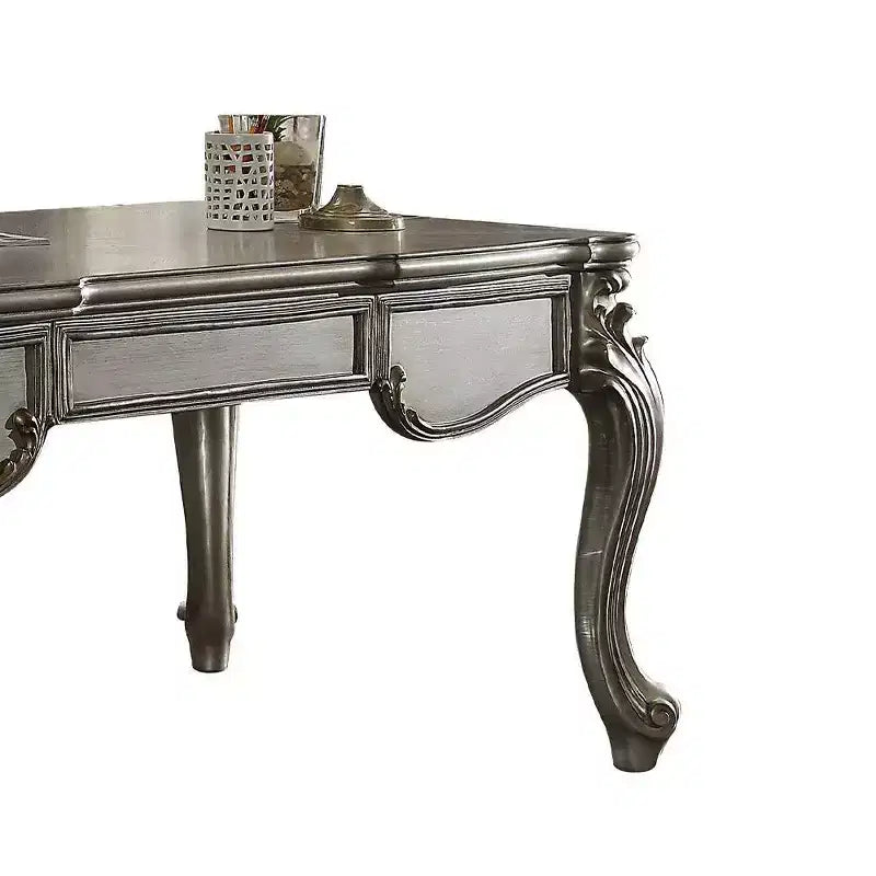 Bureau de direction Versailles Platine antique - Acme Furniture : Surface en placage, cadre en bois, rangement fermé