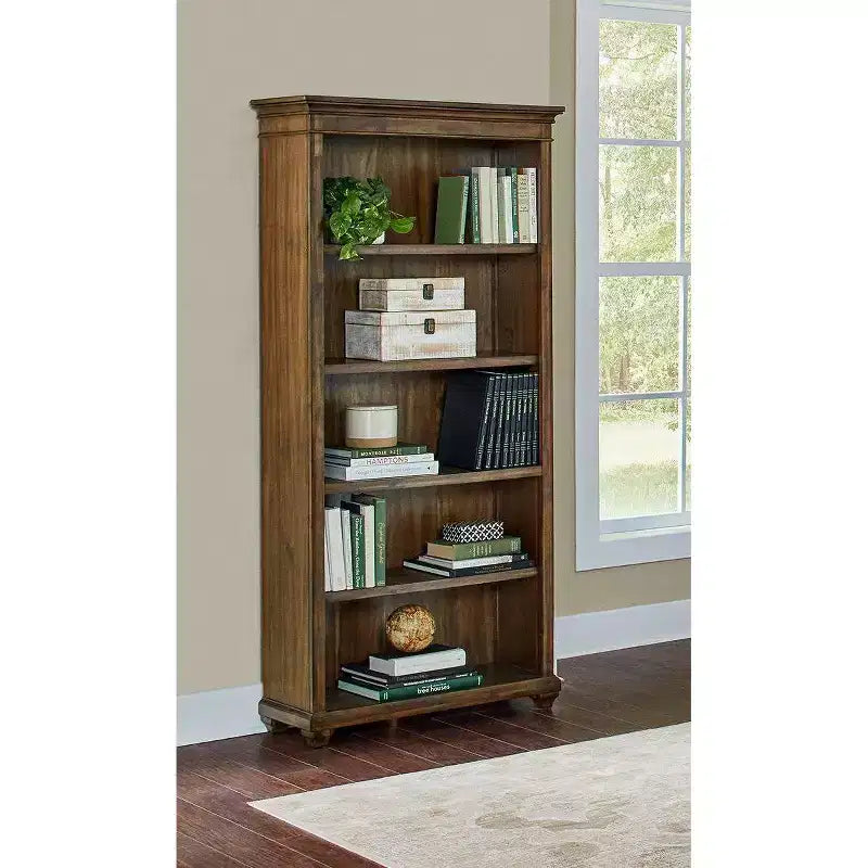 Bibliothèque ouverte traditionnelle en bois Porter de 74 po marron - Martin Furniture : Vintage Herringbone, aucun assemblage requis