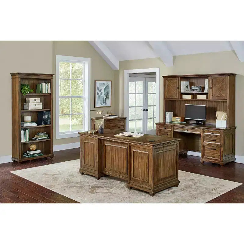 Bibliothèque ouverte traditionnelle en bois Porter de 74 po marron - Martin Furniture : Vintage Herringbone, aucun assemblage requis