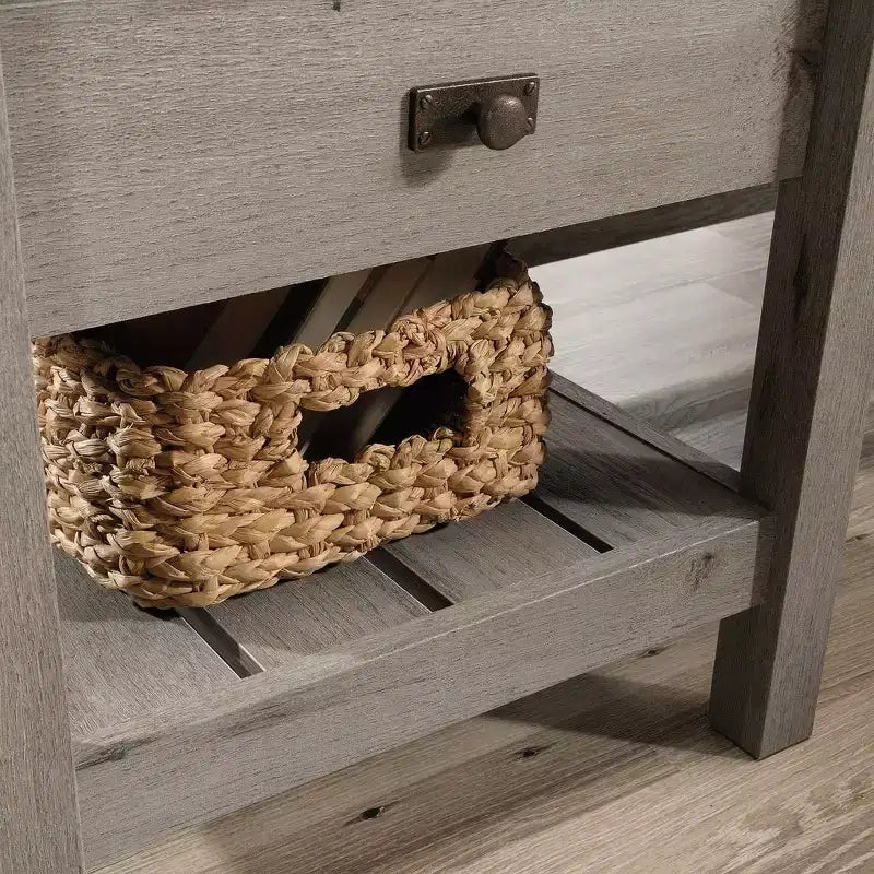 Bureau en L Cottage Road Chêne Mystic - Sauder : Mobilier de bureau à domicile avec étagère ouverte et passe-câbles