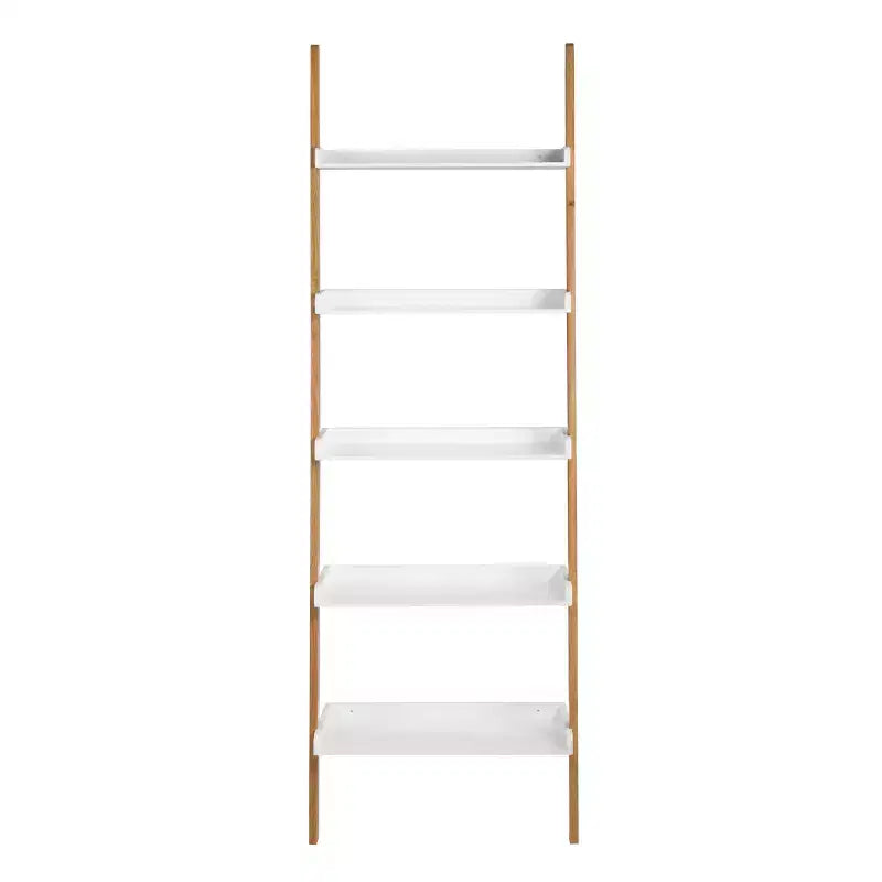 76" Remus Ladder Bookshelf Modern Oak and White - Universal Expert: Wall Leaning Design, 5-Tier Storage