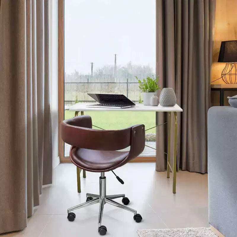 Chaise de bureau à domicile pivotante en similicuir Teamson Home avec hauteur d'assise réglable, marron