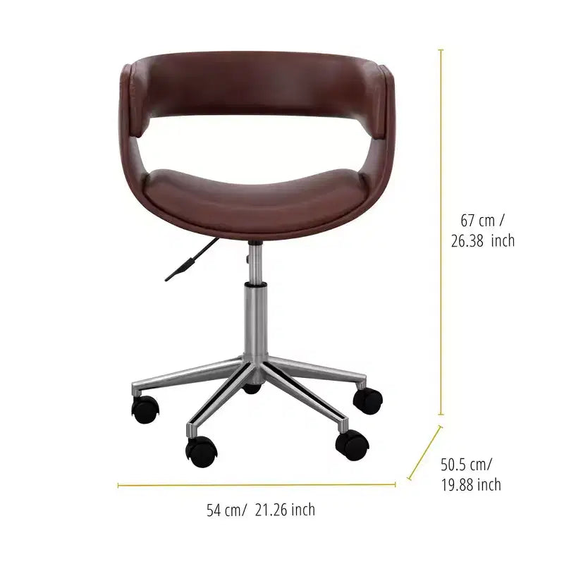 Chaise de bureau à domicile pivotante en similicuir Teamson Home avec hauteur d'assise réglable, marron