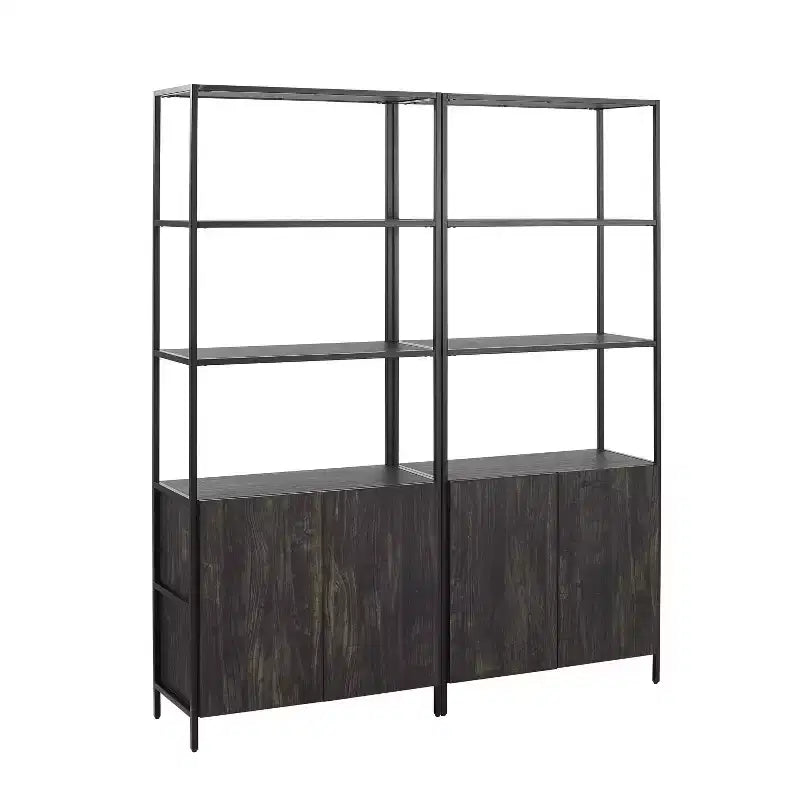 Lot de 2 étagères Jacobsen 204,5 cm frêne marron - Crosley : Rangement industriel, cadre en acier, placage bois