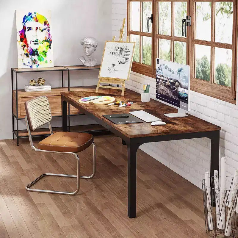 LITTLE TREE Bureau d'ordinateur extra long de 200 cm pour bureau à domicile (marron/noir)
