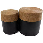 Olivia & May Wood Handmade Colorblock Wrapped Accent Table with Dried Plant Tabletops Black