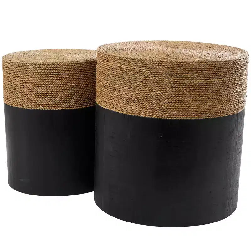 Table d'appoint enveloppée à blocs de couleur faite à la main Olivia et May Wood avec dessus de table en plantes séchées Noir