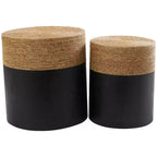 Table d'appoint enveloppée à blocs de couleur faite à la main Olivia et May Wood avec dessus de table en plantes séchées Noir