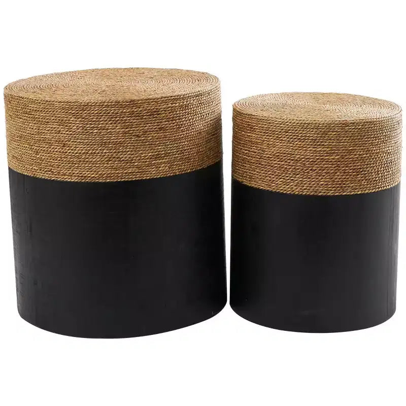 Table d'appoint enveloppée à blocs de couleur faite à la main Olivia et May Wood avec dessus de table en plantes séchées Noir