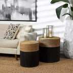 Table d'appoint enveloppée à blocs de couleur faite à la main Olivia et May Wood avec dessus de table en plantes séchées Noir