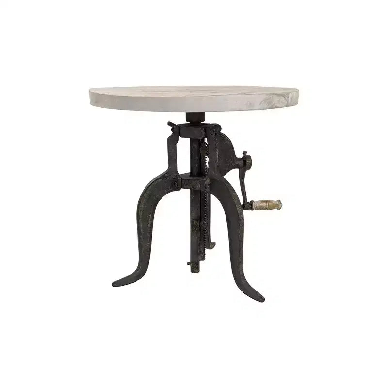 Carolina Living Emma Table d'appoint réglable à manivelle, bois flotté naturel/fer vieilli : Garantie de 30 jours, plateau en bois de manguier, structure en fer