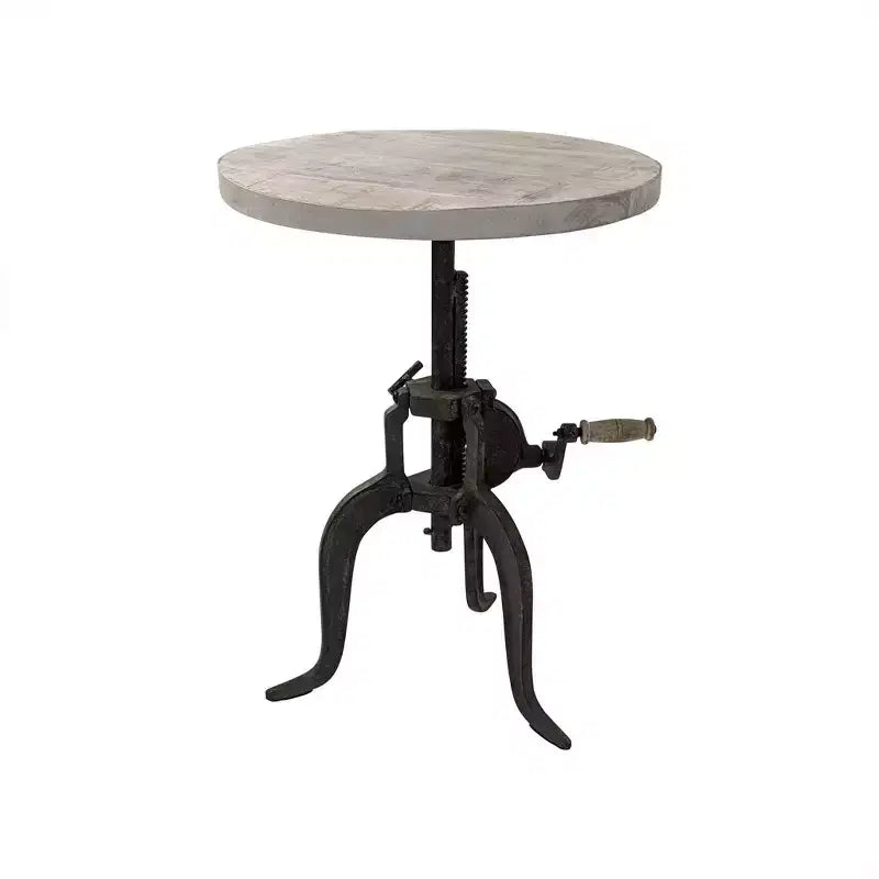 Carolina Living Emma Table d'appoint réglable à manivelle, bois flotté naturel/fer vieilli : Garantie de 30 jours, plateau en bois de manguier, structure en fer