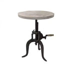 Carolina Living Emma Table d'appoint réglable à manivelle, bois flotté naturel/fer vieilli : Garantie de 30 jours, plateau en bois de manguier, structure en fer