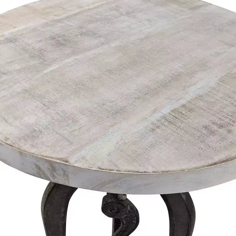 Carolina Living Emma Table d'appoint réglable à manivelle, bois flotté naturel/fer vieilli : Garantie de 30 jours, plateau en bois de manguier, structure en fer