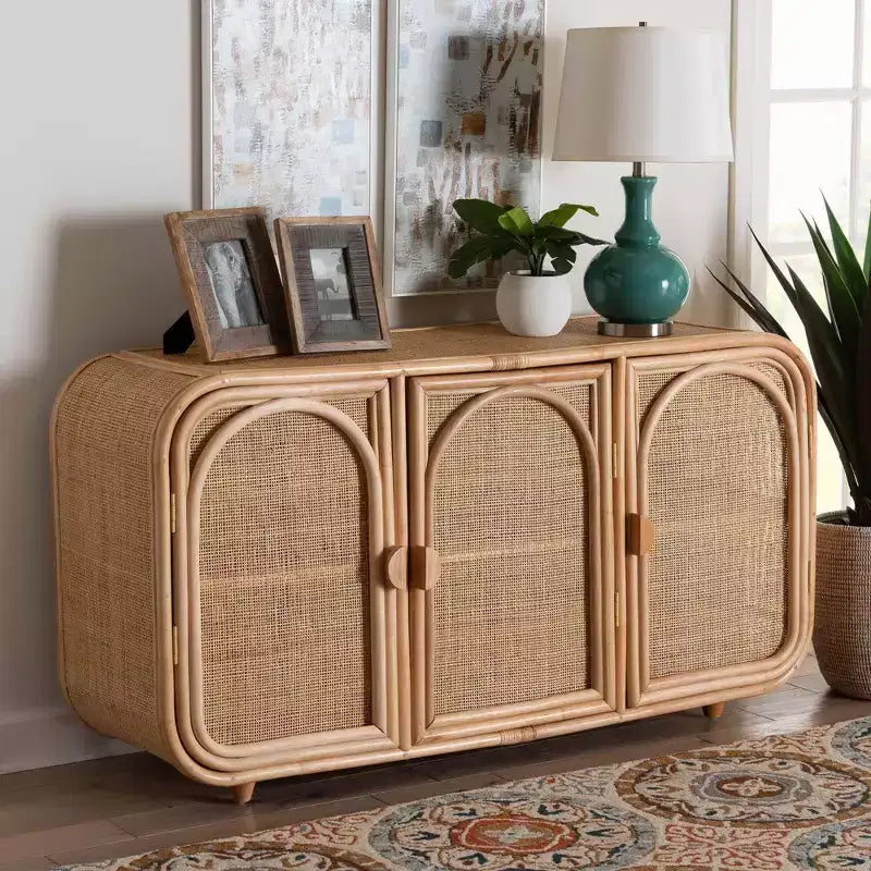 Armoire de rangement à 3 portes en rotin naturel bali & pari Evania Naturel