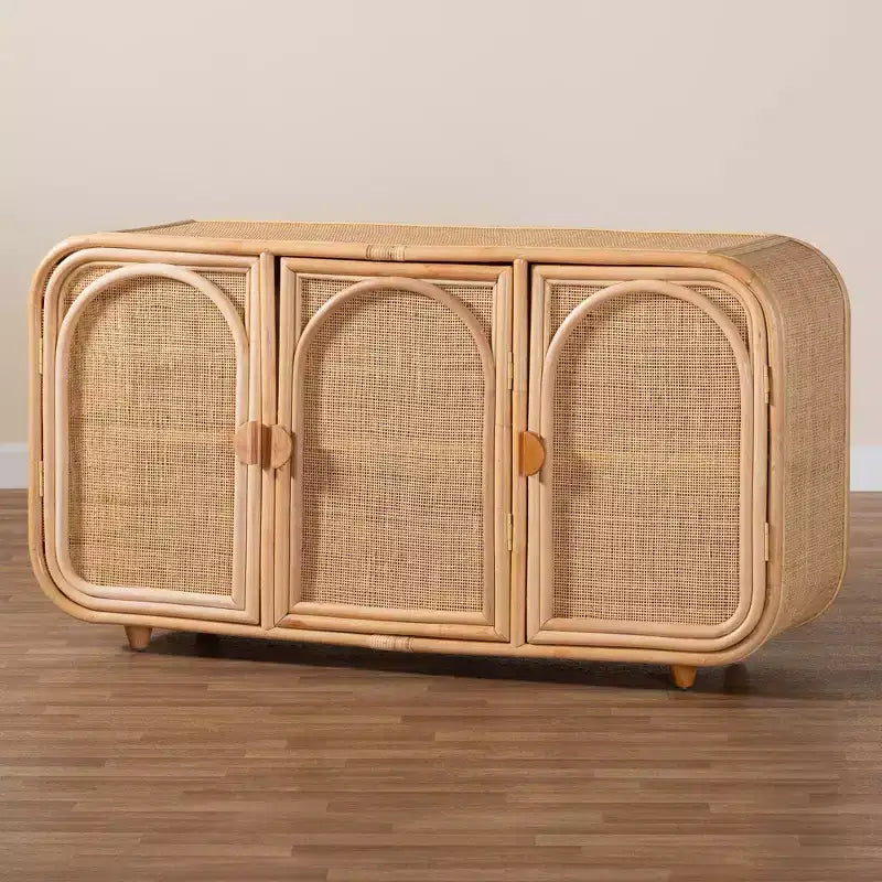 Armoire de rangement à 3 portes en rotin naturel bali & pari Evania Naturel
