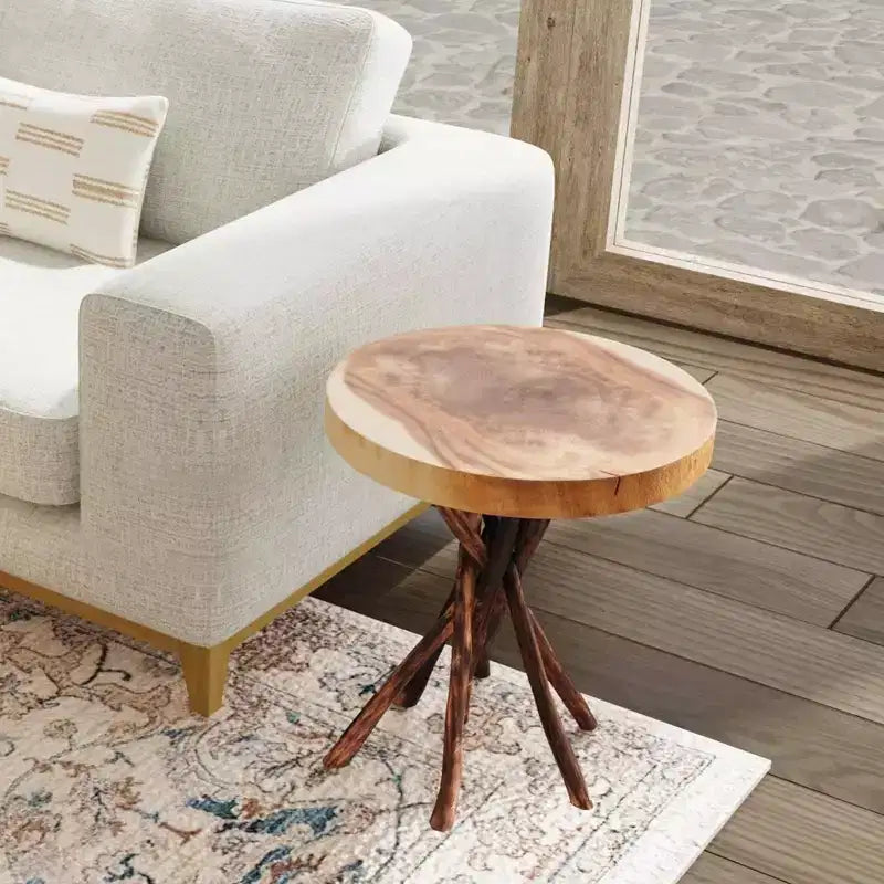 Table d'appoint ronde 22" Liberte de East at Main : teck recyclé, aucun assemblage, piètement trépied rustique