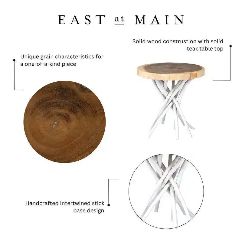 Table d'appoint ronde 22" Liberte de East at Main : teck recyclé, aucun assemblage, piètement trépied rustique