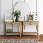 Nathan James Lot de 2 tables consoles en jonc de mer Beacon marron clair