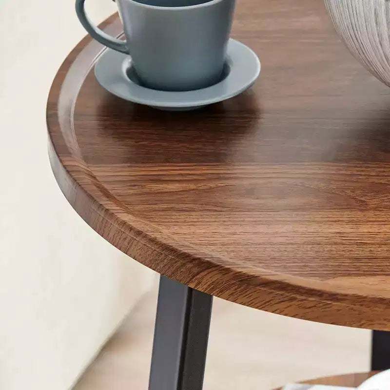 Danya B. Table d'appoint ronde à 2 niveaux Mason de 23,3 x 19,7 po avec pieds piédestal modernes, en noyer/noir : gain de place, stratifié MDF