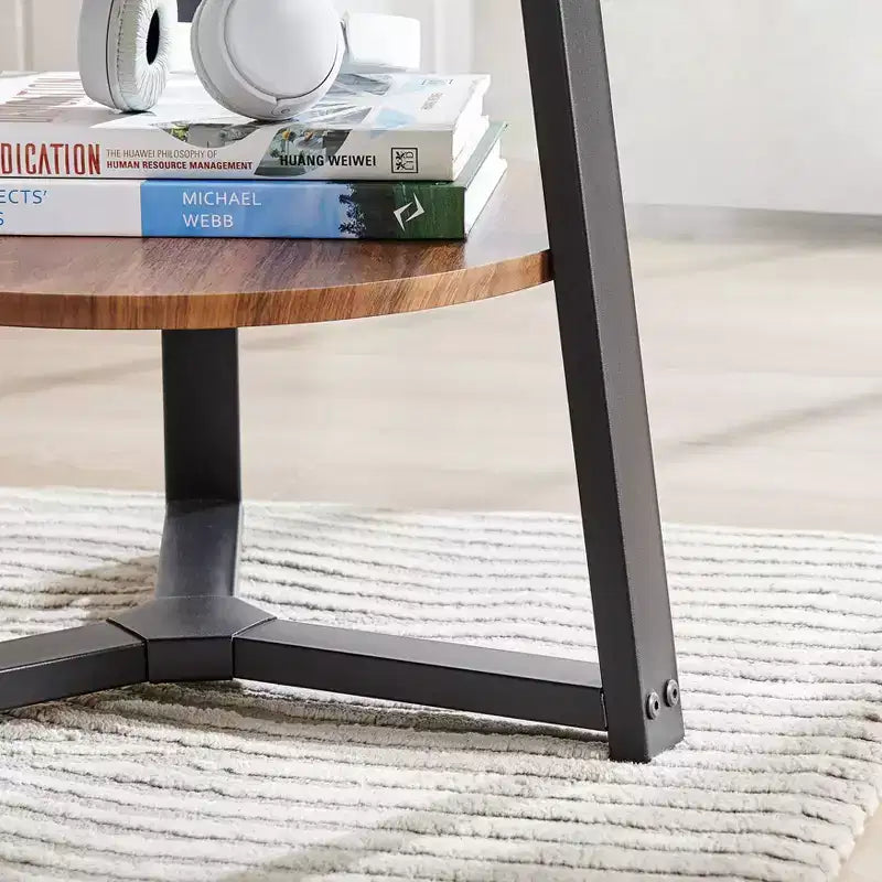 Danya B. Table d'appoint ronde à 2 niveaux Mason de 23,3 x 19,7 po avec pieds piédestal modernes, en noyer/noir : gain de place, stratifié MDF