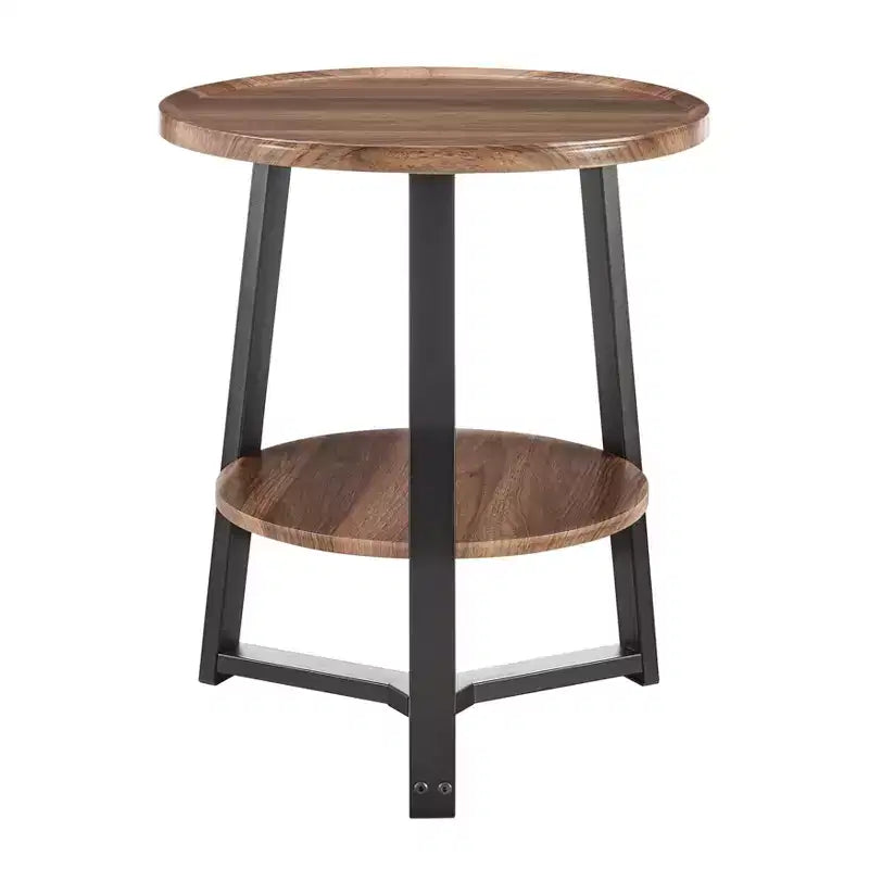 Danya B. Table d'appoint ronde à 2 niveaux Mason de 23,3 x 19,7 po avec pieds piédestal modernes, en noyer/noir : gain de place, stratifié MDF