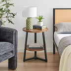 Danya B. Table d'appoint ronde à 2 niveaux Mason de 23,3 x 19,7 po avec pieds piédestal modernes, en noyer/noir : gain de place, stratifié MDF