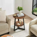 Danya B. Table d'appoint ronde à 2 niveaux Mason de 23,3 x 19,7 po avec pieds piédestal modernes, en noyer/noir : gain de place, stratifié MDF