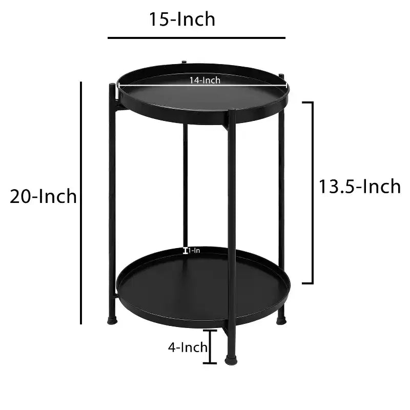 Urban Port Table d'appoint moderne 15 po avec plateau rond en métal et pieds pliables noirs
