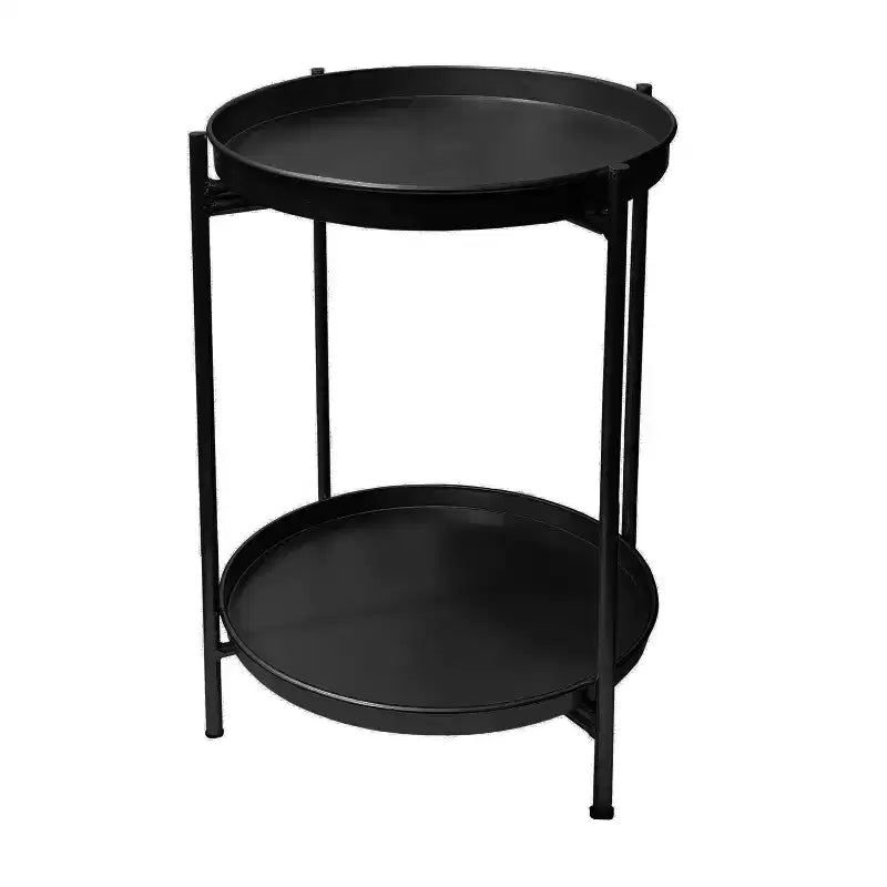 Urban Port Table d'appoint moderne 15 po avec plateau rond en métal et pieds pliables noirs