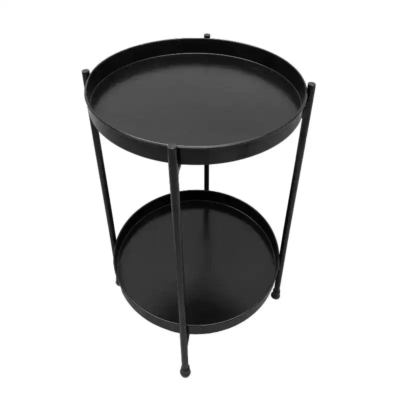 Urban Port Table d'appoint moderne 15 po avec plateau rond en métal et pieds pliables noirs