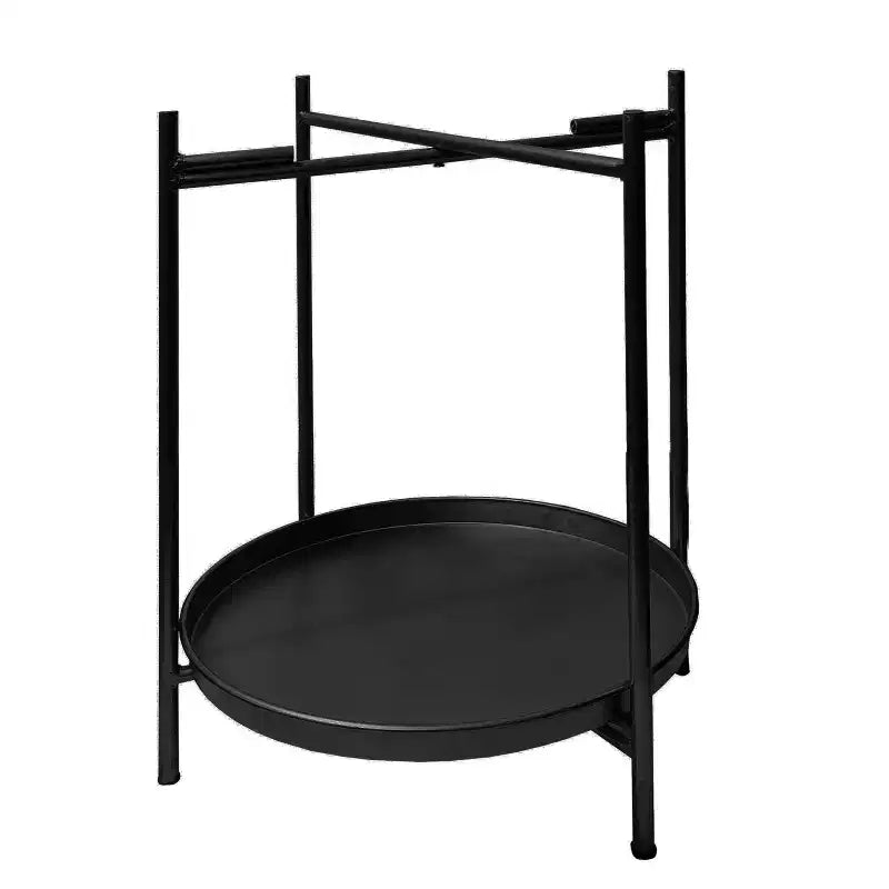 Urban Port Table d'appoint moderne 15 po avec plateau rond en métal et pieds pliables noirs