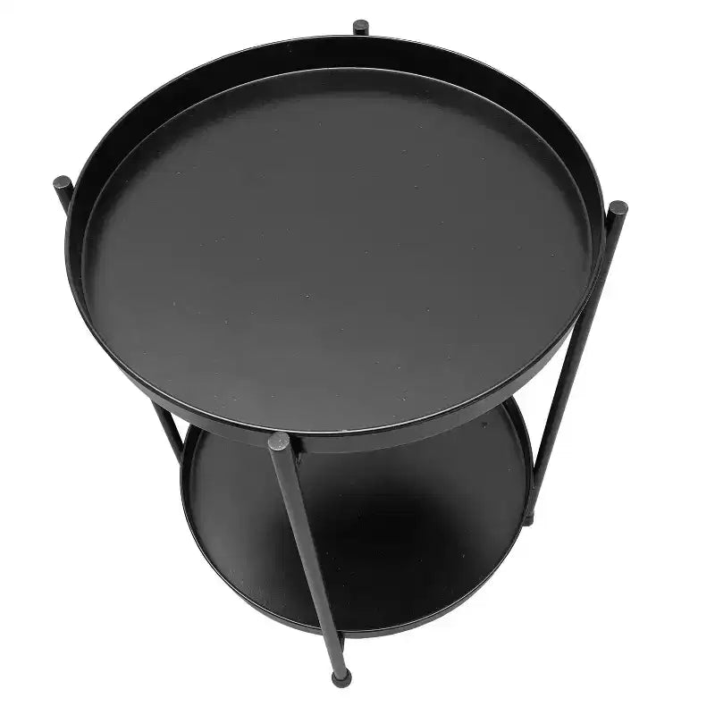 Urban Port Table d'appoint moderne 15 po avec plateau rond en métal et pieds pliables noirs