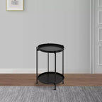Urban Port Table d'appoint moderne 15 po avec plateau rond en métal et pieds pliables noirs