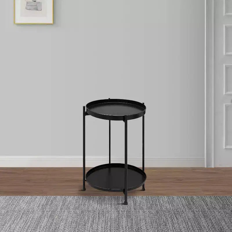 Urban Port Table d'appoint moderne 15 po avec plateau rond en métal et pieds pliables noirs