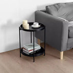 Urban Port Table d'appoint moderne 15 po avec plateau rond en métal et pieds pliables noirs