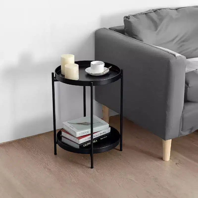 Urban Port Table d'appoint moderne 15 po avec plateau rond en métal et pieds pliables noirs