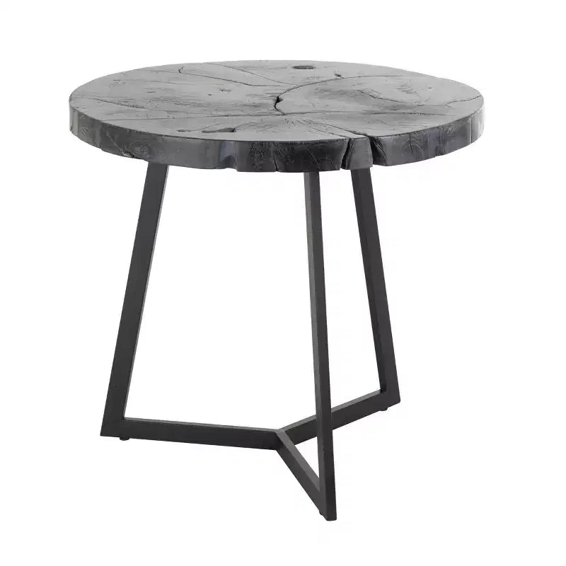 Table d'appoint Olivia & May en bois de teck : aucun assemblage requis, utilisation en intérieur, forme ronde, hauteur de 21,5 po