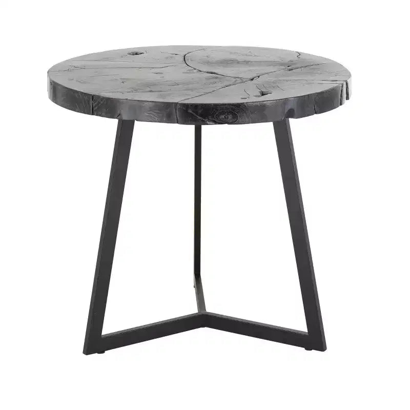 Table d'appoint Olivia & May en bois de teck : aucun assemblage requis, utilisation en intérieur, forme ronde, hauteur de 21,5 po