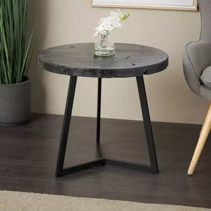 Table d'appoint Olivia & May en bois de teck : aucun assemblage requis, utilisation en intérieur, forme ronde, hauteur de 21,5 po