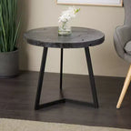 Table d'appoint Olivia & May en bois de teck : aucun assemblage requis, utilisation en intérieur, forme ronde, hauteur de 21,5 po