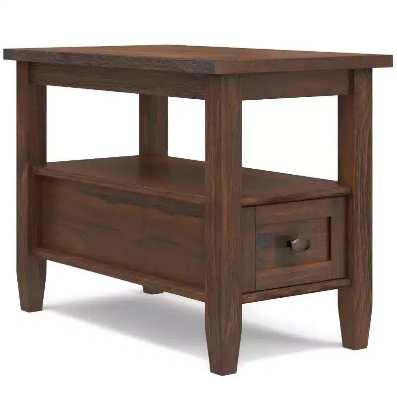 Norfolk Narrow Side Table Distressed Charcoal Brown - WyndenHall: Pine Wood, 1 Drawer, Open Shelf, 20" High