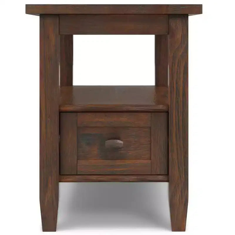 Table d'appoint étroite Norfolk, finition charbon marron vieilli - WyndenHall : Pin, 1 tiroir, étagère ouverte, 51 cm de haut