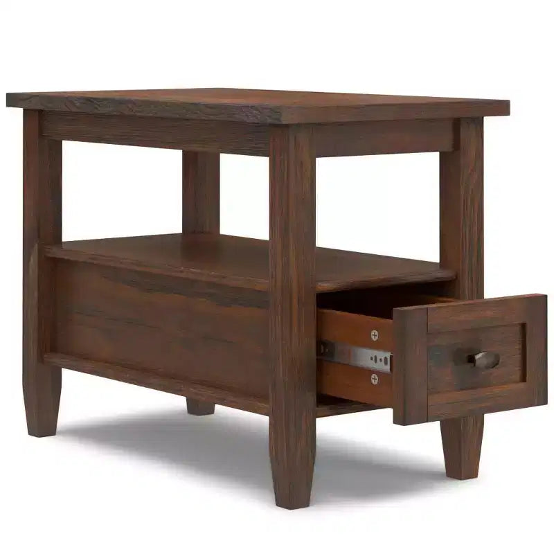 Table d'appoint étroite Norfolk, finition charbon marron vieilli - WyndenHall : Pin, 1 tiroir, étagère ouverte, 51 cm de haut